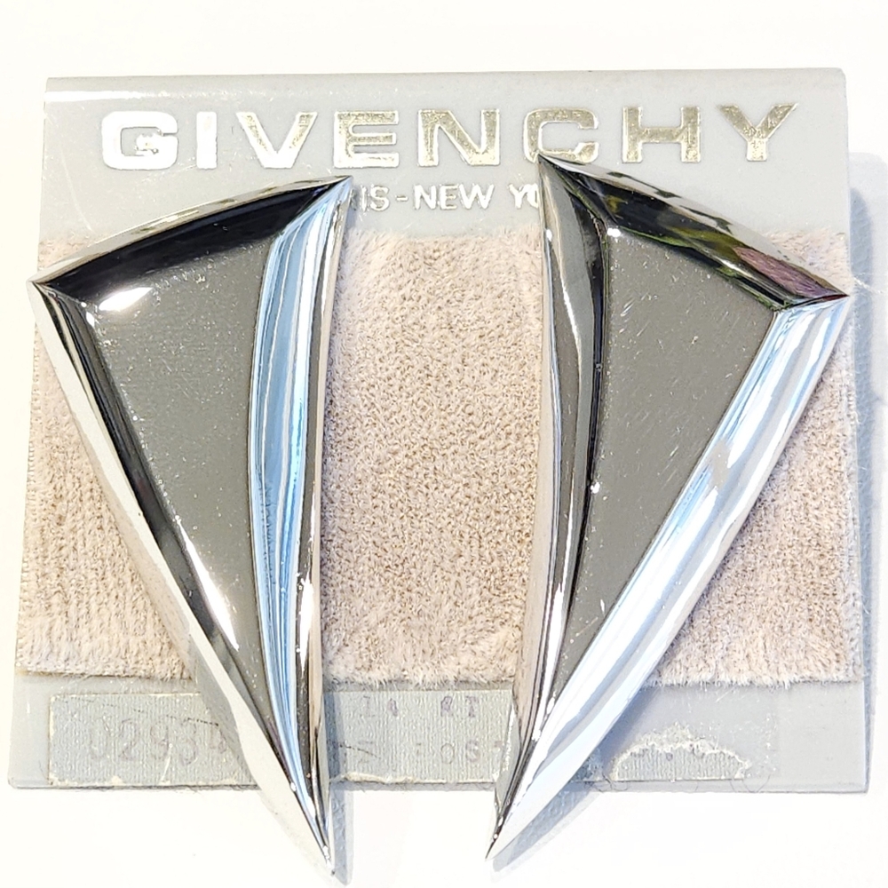 Givenchy Modernist Silver Tone Earrings NWT Vintage 80s Chunky Large Earrings - Picture 2 of 16